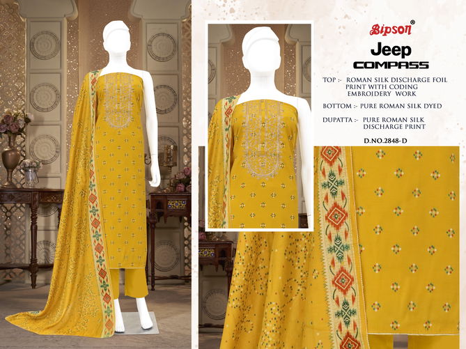 Jeep Compass 2848 By Bipson Printed Roman Silk Non Catalog Dress Material Wholesale Online
